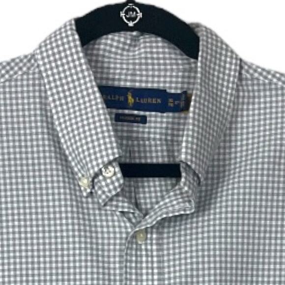 Ralph Lauren Men’s Shirt Collared Button Down Classic Fit Gray Plaid XL 17.5 - Picture 5 of 7